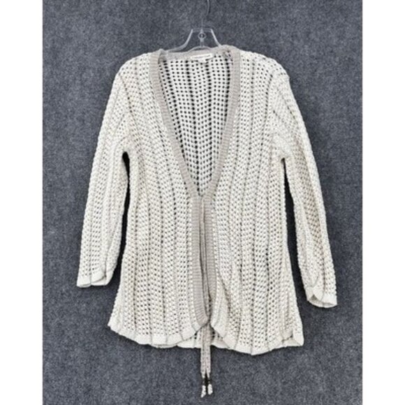 Coldwater Creek Beige Open Knit Cardigan Sweater Size Large Boho Preppy - Picture 1 of 13